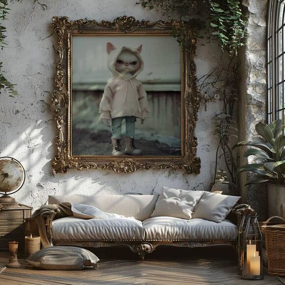 Original Cat with Hoodie Art Print + Digital Copy, Anthropomorphic Cat - Picture 3 of 10